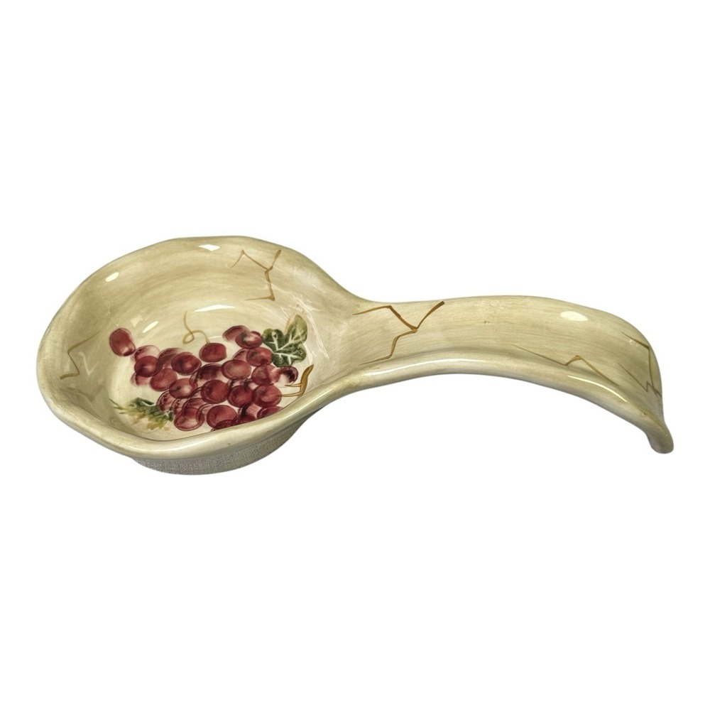 Cabernet Hand Painted Spoon Rest Grapes Vine Tabletops Unlimited Tuscan Kitchen - Picture 4 of 9